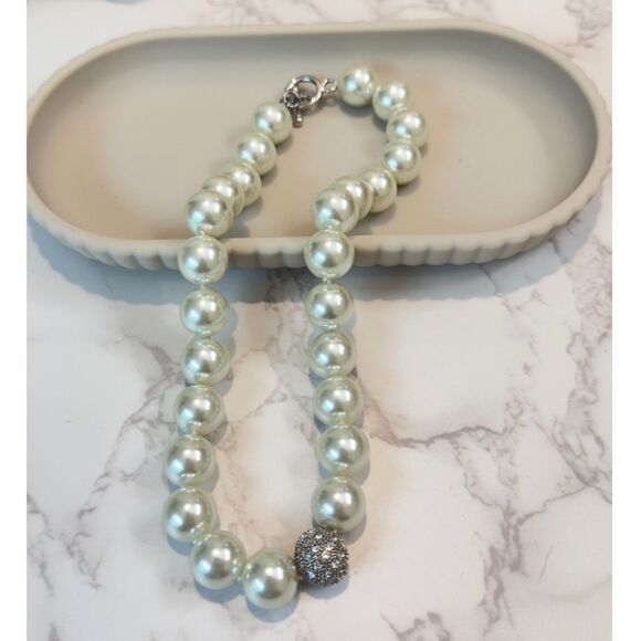 Faux Pearl & Rhinestone Choker Necklace - Picture 1 of 5